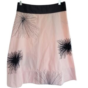 DKNY Pink Embroidered Floral A-Line Midi Skirt 10 Retro Mod Office Art Teacher